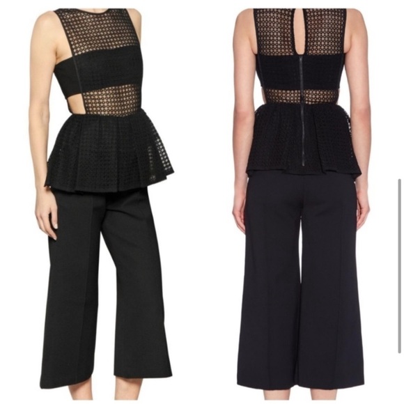 Self-Portrait Black Eyelet Lace Peplum Jumpsuit New Size UK 6, US 2 - Picture 9 of 9